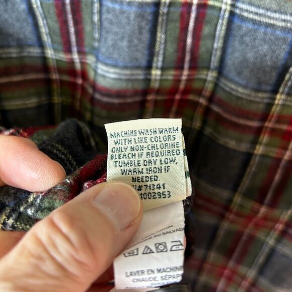 L.L. Bean Grey Stewart Tartan Plaid Relaxed Fit Flannel Shirt Size L - Picture 10 of 12